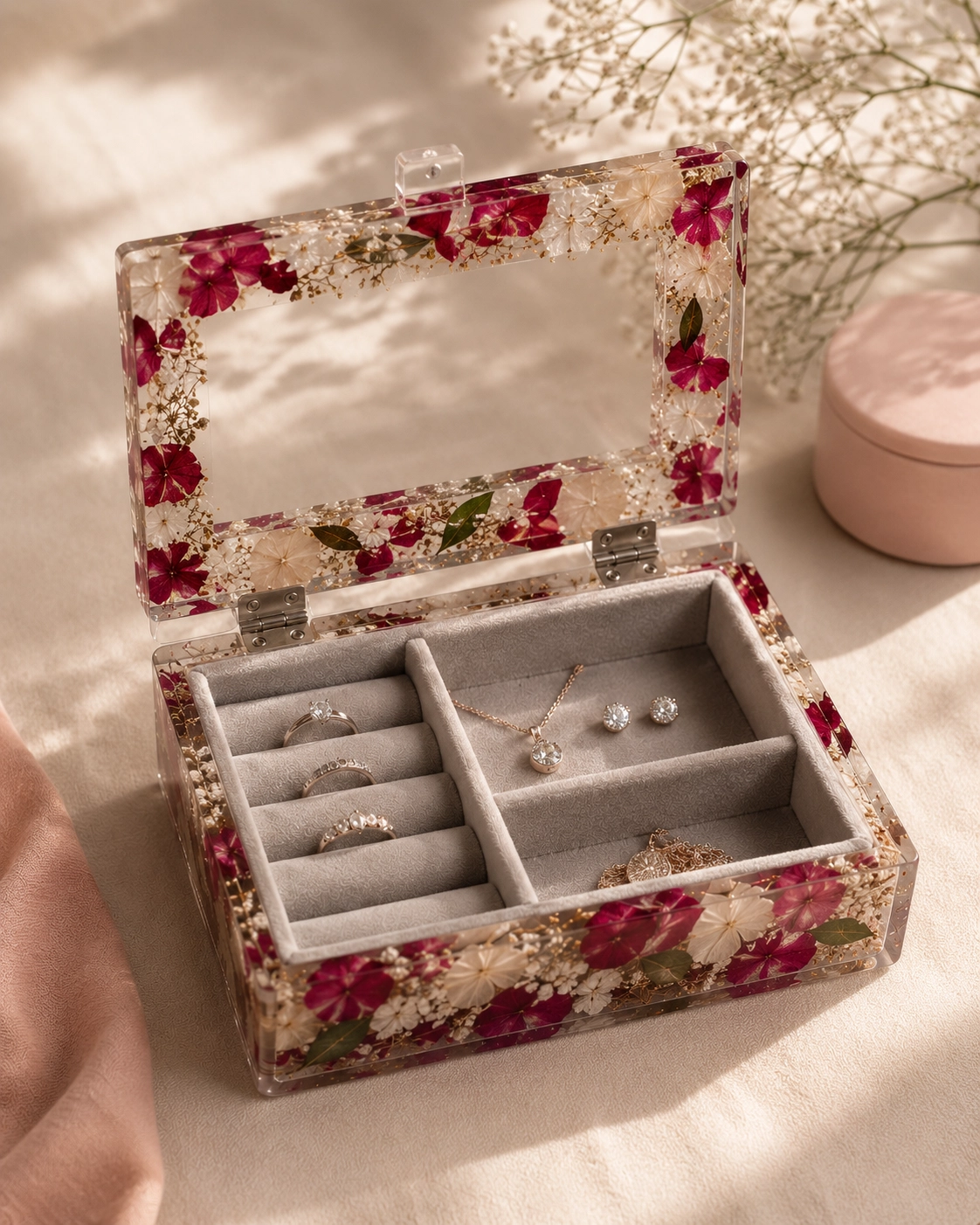 Floral Resin Jewellery Box — handcrafted resin art by ResinKriti