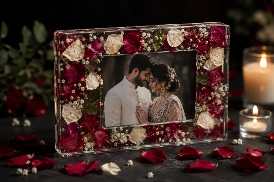 Wedding flower preservation resin art frame handcrafted by ResinKriti