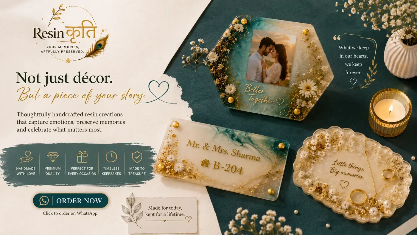 Custom resin keepsake with dried flowers and family photograph