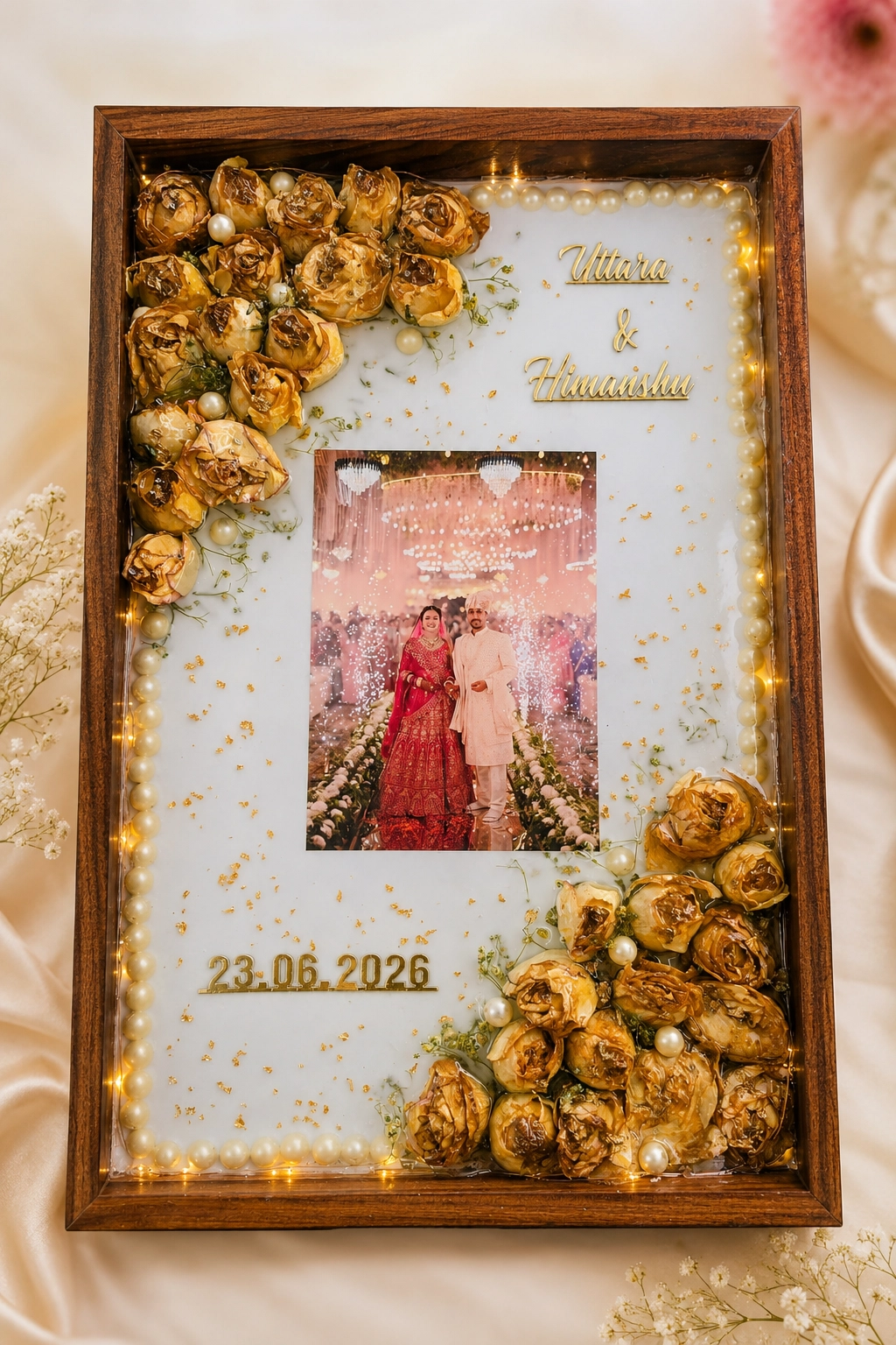 Wedding Garland Preservation Frame — made-to-order handcrafted resin art keepsake with premium epoxy finish, ₹1,999 onwards