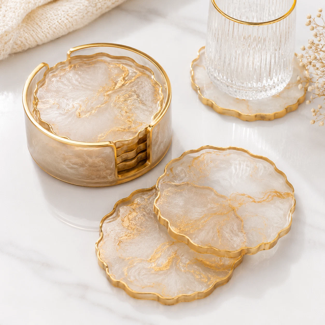 Gold Swirl Coaster Set — handcrafted resin art by ResinKriti